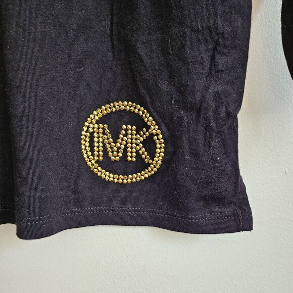 Women's Michael Kors Black Ruffle Long Sleeve Tee,  Size S. Gold Logo - Picture 3 of 7